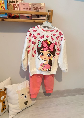 Pembe Uzun Kollu Bebek Kız Takımı Dantelli - Görsel 2