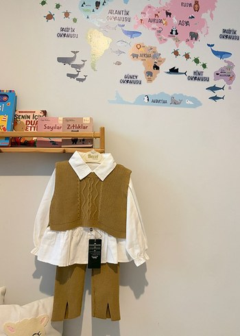 Kız Bebek Örgü Süveterli Kahverengi Takım - Görsel 3