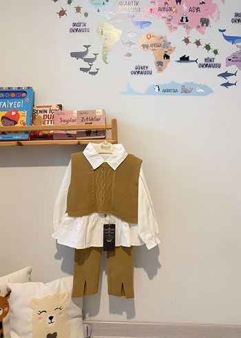 Kız Bebek Örgü Süveterli Kahverengi Takım - Görsel 5