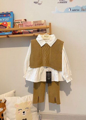 Kız Bebek Örgü Süveterli Kahverengi Takım - Görsel 2