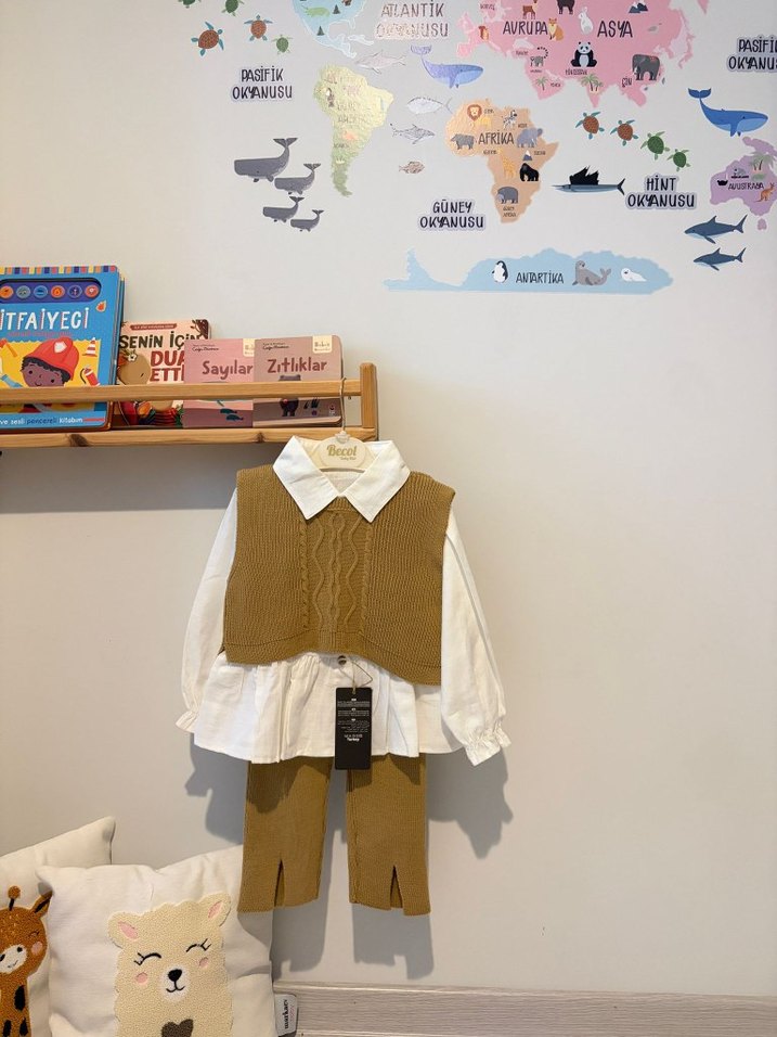 Kız Bebek Örgü Süveterli Kahverengi Takım - Görsel 5
