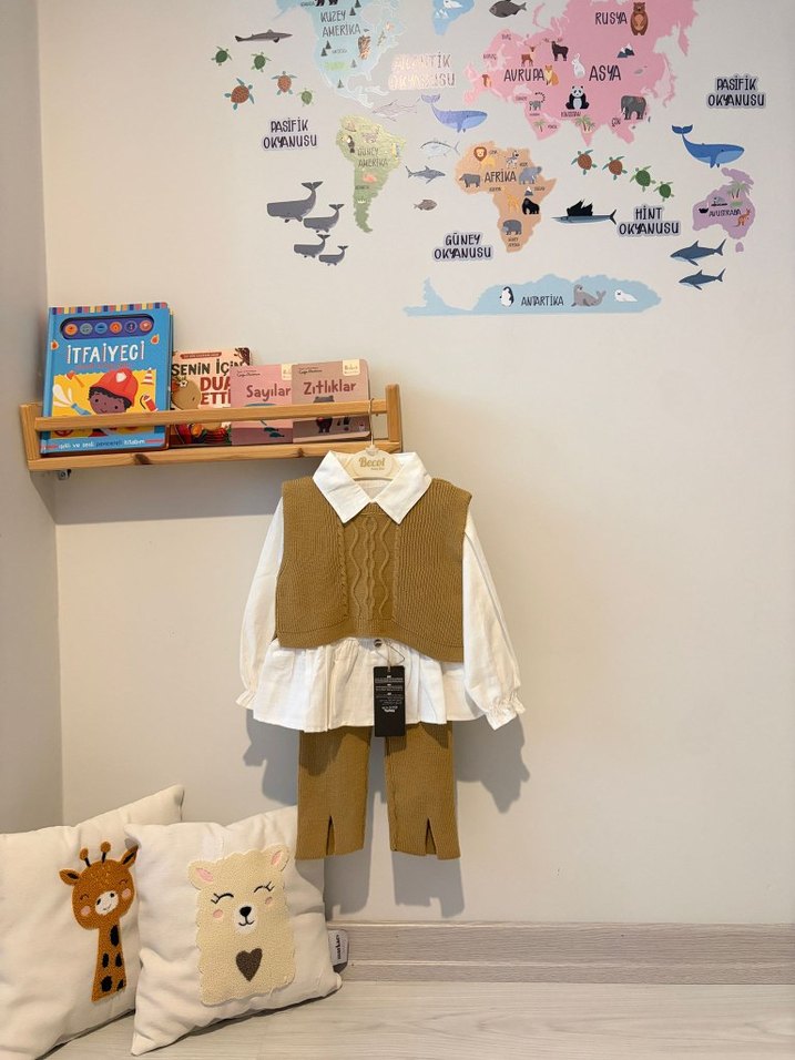 Kız Bebek Örgü Süveterli Kahverengi Takım - Görsel 4