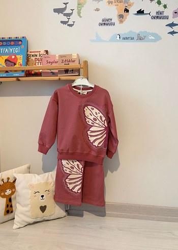 Bordo Kelebek Desenli Dantelli Bebek Kız Takımı - Görsel 5