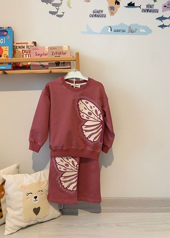 Bordo Kelebek Desenli Dantelli Bebek Kız Takımı - Görsel 3