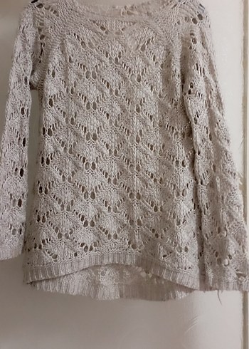 Bej Örgü Kadın Bohem Uzun Kollu Kazak - Görsel 2