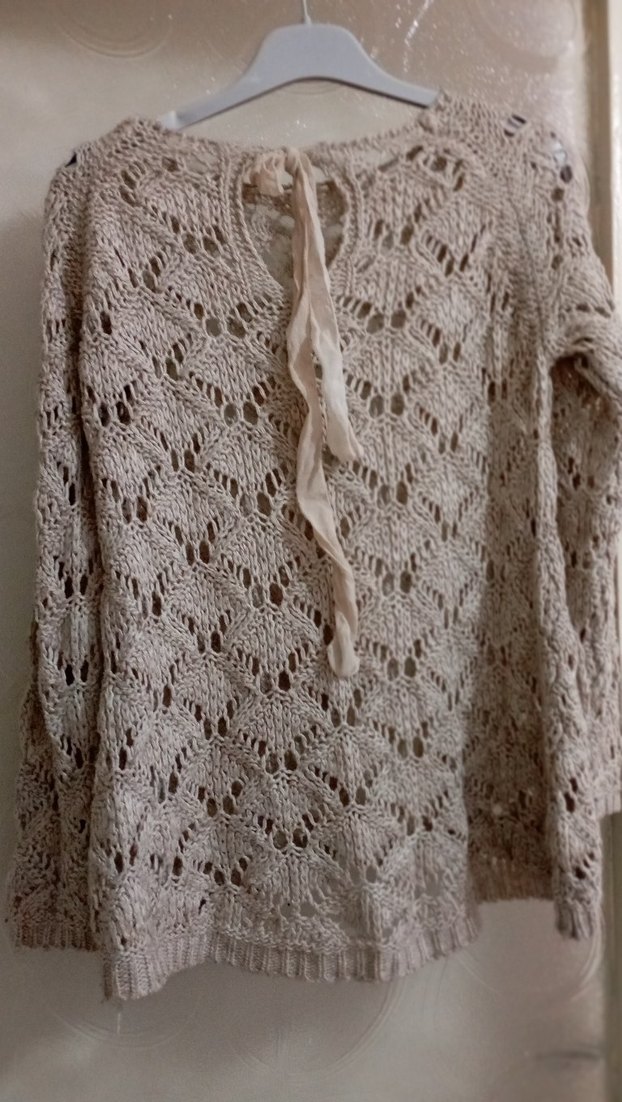 Bej Örgü Kadın Bohem Uzun Kollu Kazak - Görsel 3