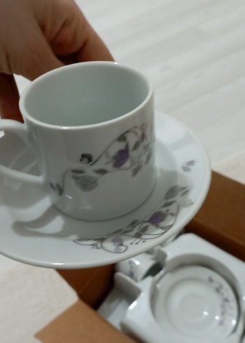 Desenli Beyaz Porselen Kahve Fincanı Seti - Görsel 2