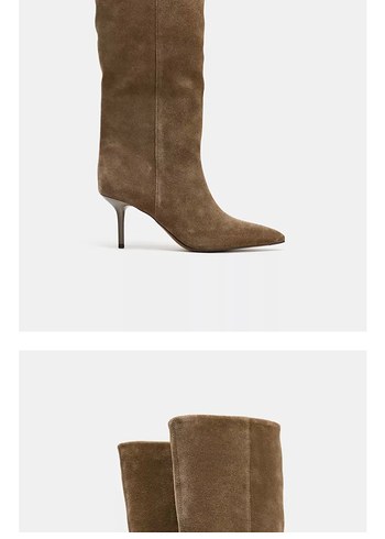 Zara Bej Süet Stiletto Topuklu Dizüstü Kadın Çizme
