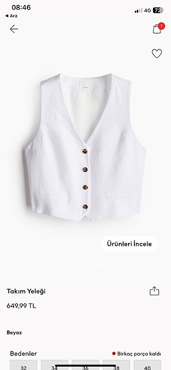 xs Beden beyaz Renk H&M yelek