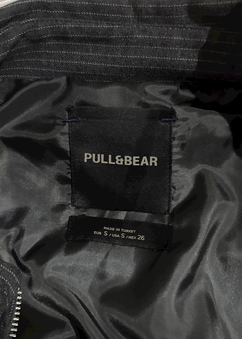 Gri Düz Çizgili Kadın Midi Ceket - Görsel 3