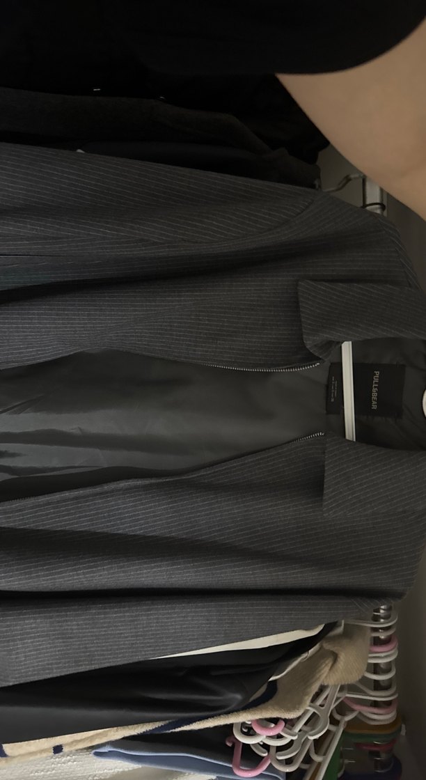 Gri Düz Çizgili Kadın Midi Ceket - Görsel 2