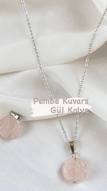 Pembe kuvars gül kolye