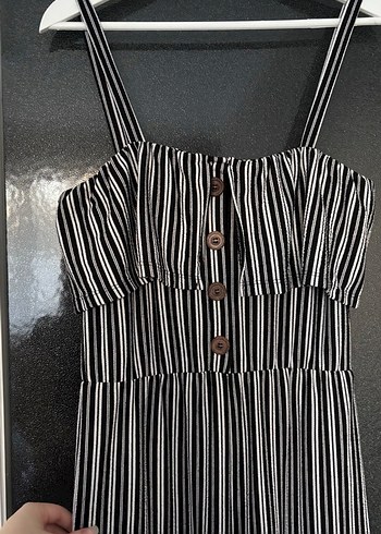 Addax Siyah Beyaz Çizgili Tulum - Görsel 2