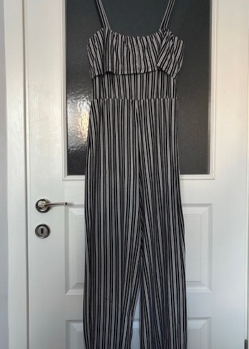 Addax Siyah Beyaz Çizgili Tulum - Görsel 4