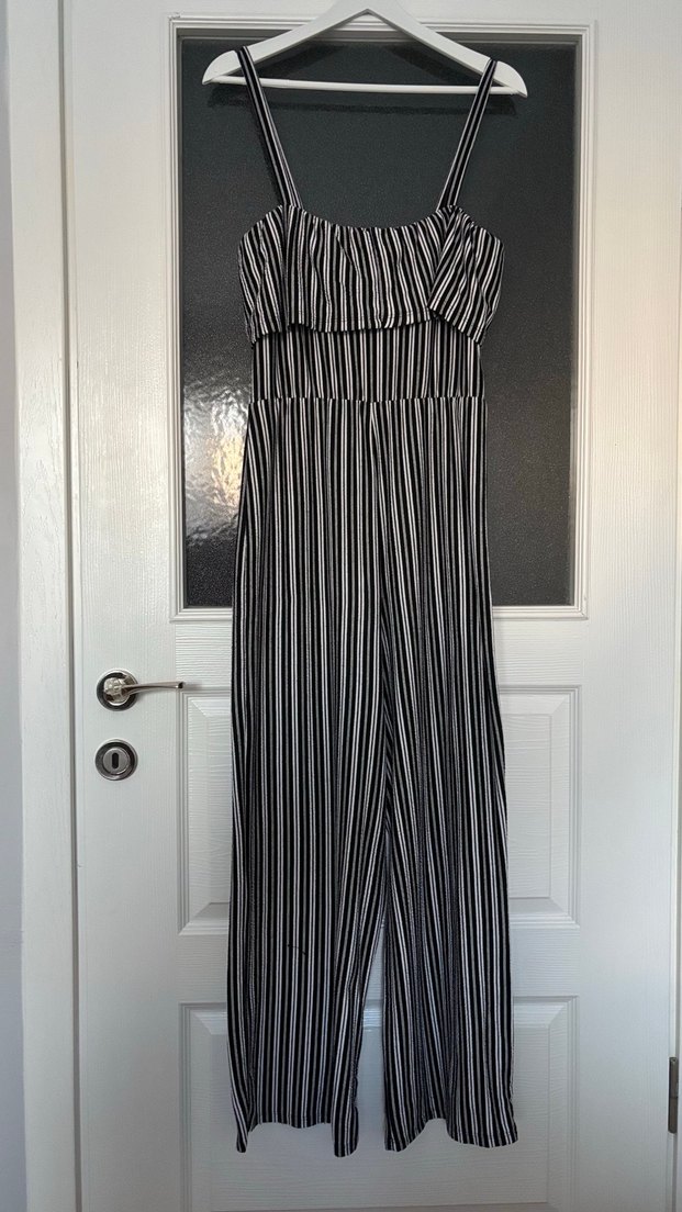 Addax Siyah Beyaz Çizgili Tulum - Görsel 4