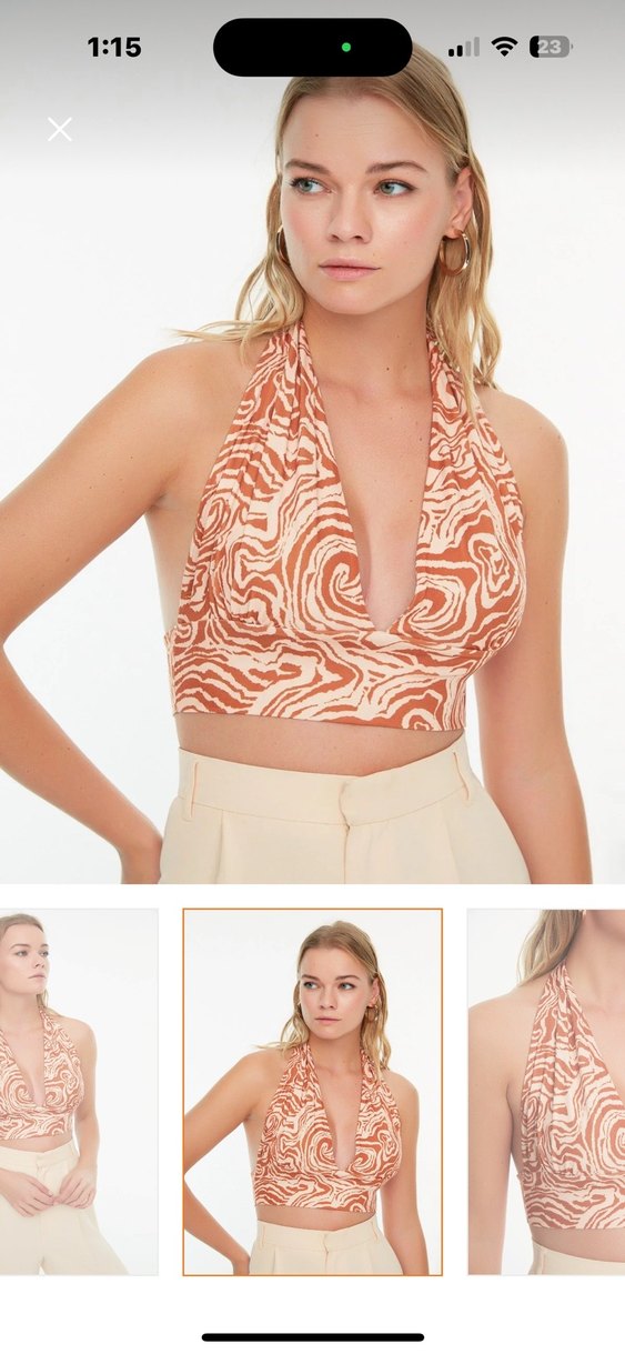 Trendyolmilla Crop Kahverengi Bluz - Görsel 5