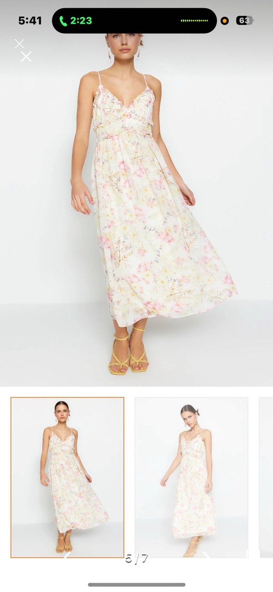 Trendyolmilla Çiçek Desenli Şifon Elbise - Görsel 5