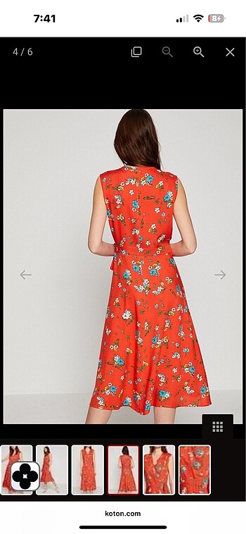 Koton Çiçekli Kırmızı Elbise - Görsel 7