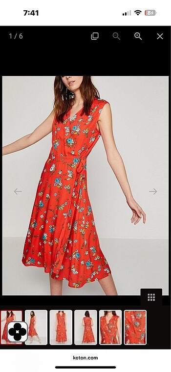 Koton Çiçekli Kırmızı Elbise - Görsel 5