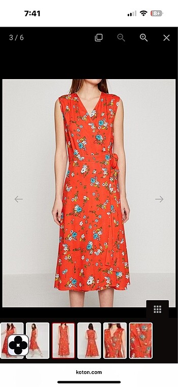 Koton Çiçekli Kırmızı Elbise - Görsel 6