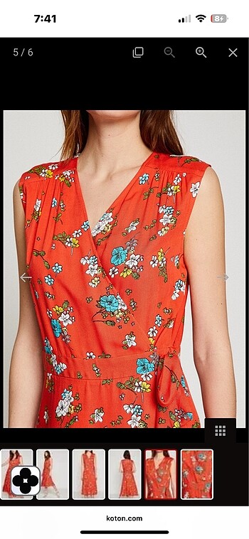 Koton Çiçekli Kırmızı Elbise - Görsel 8