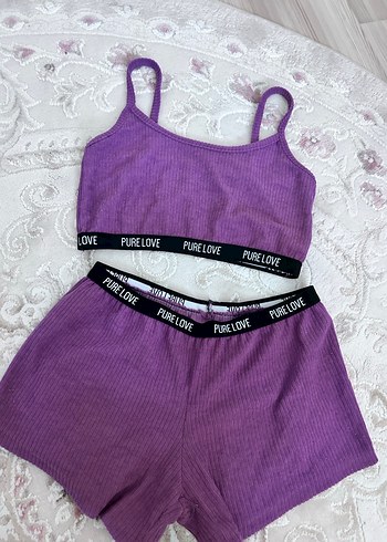 Mor İnce Askılı Mini Pijama Takımı