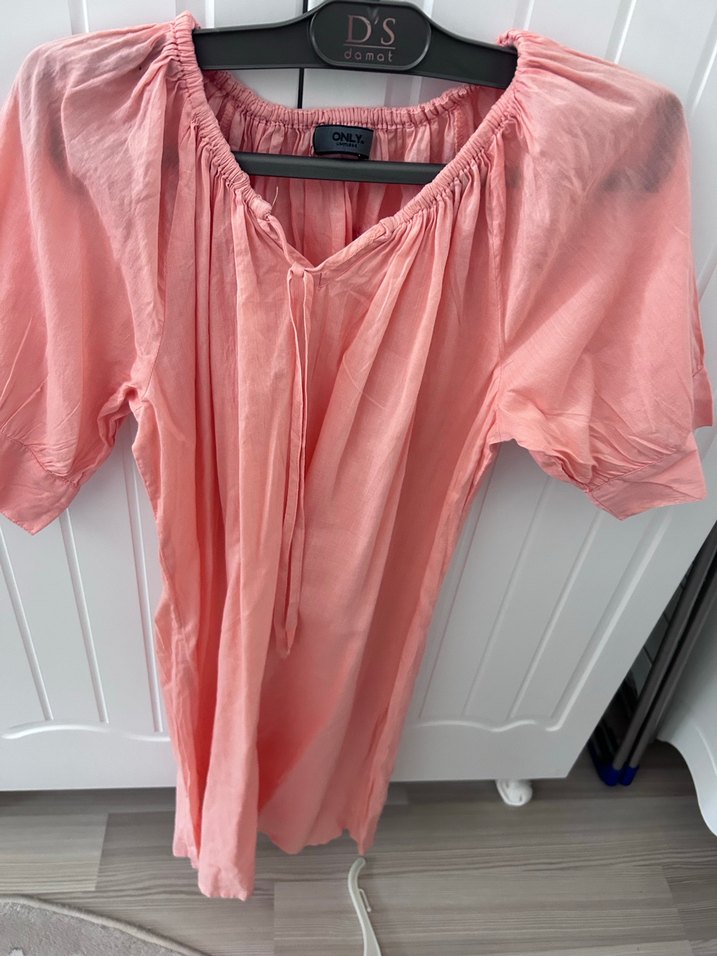 Pembe V Yaka Keten Salaş elbise - Görsel 2