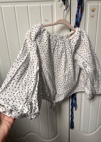 Kız Çocuk Beyaz Balon Kol Denim gömlek - Görsel 2