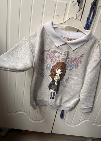 Kız Çocuk Gri Baskılı Sweatshirt - Görsel 3