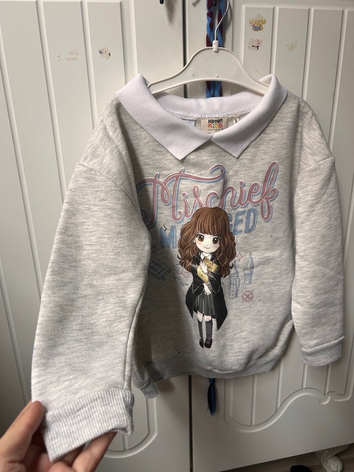 Kız Çocuk Gri Baskılı Sweatshirt - Görsel 2