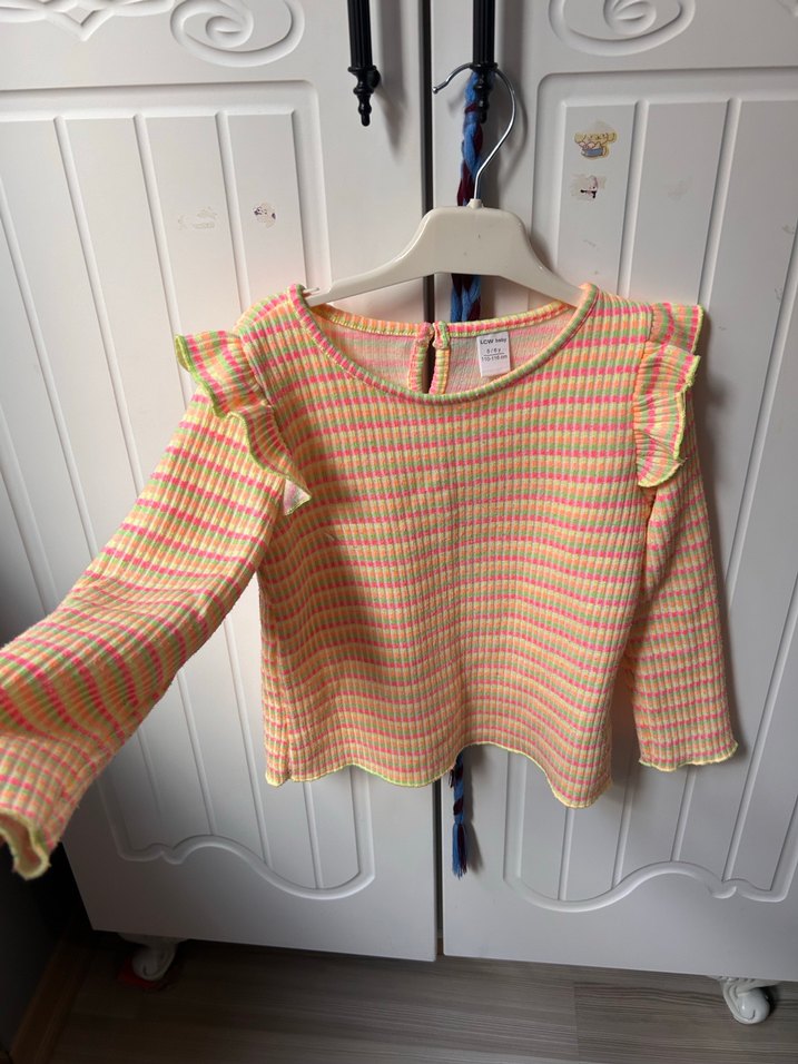 Kız Çocuk Piliseli Uzun Kollu Renkli Bluz - Görsel 5