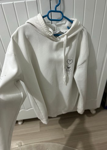 Beyaz Kapüşonlu Kadın Sweatshirt - Görsel 2