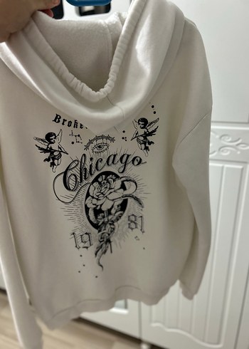 Beyaz Kapüşonlu Kadın Sweatshirt - Görsel 5