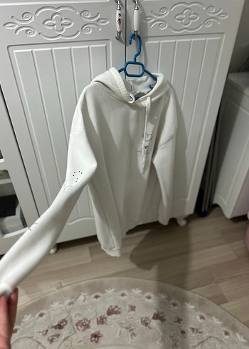 Beyaz Kapüşonlu Kadın Sweatshirt - Görsel 6