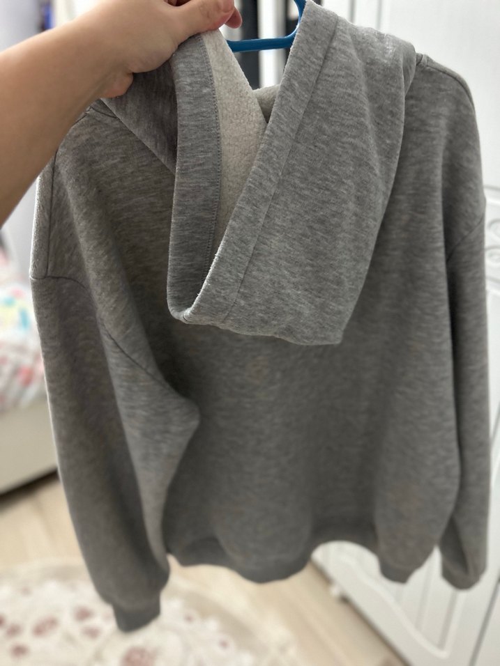 Gri Kadın Kapüşonlu Sweatshirt - Görsel 5