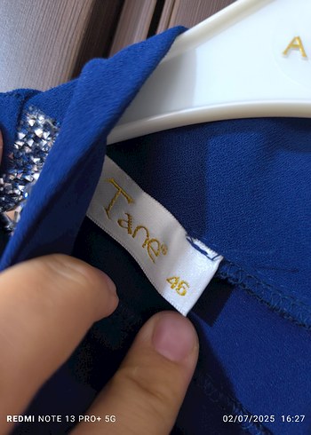 Uzun Kollu İşlemeli Mavi Kadın Abiye - Görsel 5