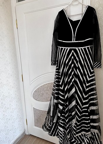 Zebra Desenli Siyah Uzun Abiye