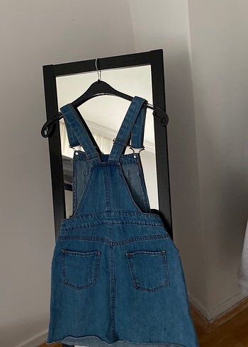 Mavi Kot Kısa Askılı Tulum - Görsel 2