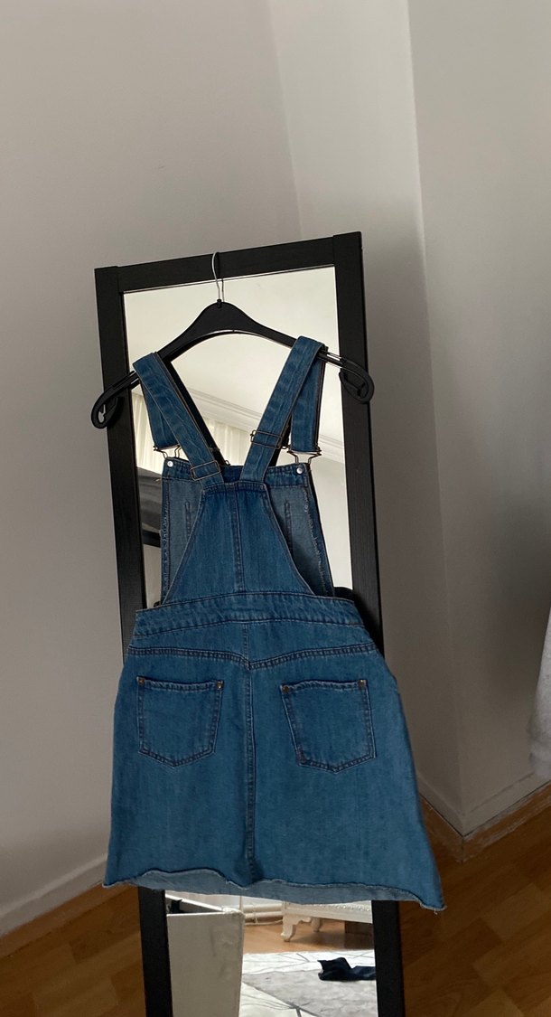 Mavi Kot Kısa Askılı Tulum - Görsel 2