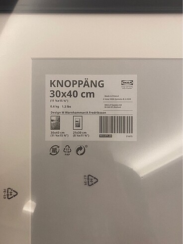 Beden Ikea Knoppang 30x40 cm siyah çerçeve