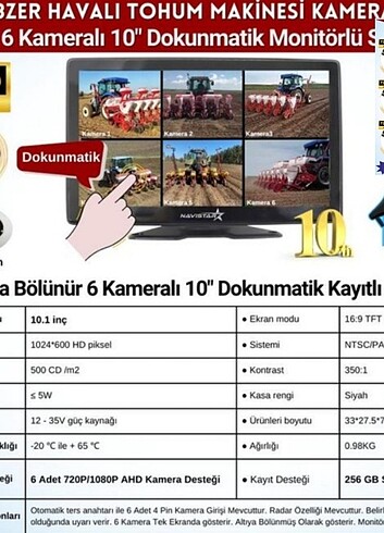 10inc dokunmatik ekran 6 Ahd LED'li kamera sistemi