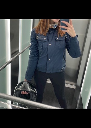 Kemer Detaylı Lacivert Denim motor Ceket - Görsel 2