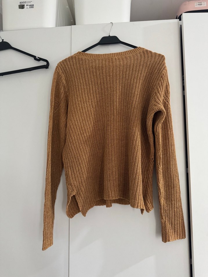 Kahverengi Örgü Kadın Kazak - Görsel 3