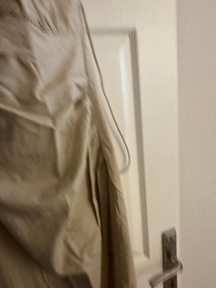 Bej Keten Drapeli Uzun Straplez Elbise - Görsel 3