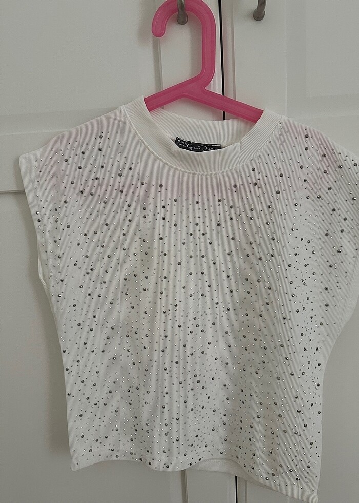 Beyaz taşlı bluz - Görsel 2
