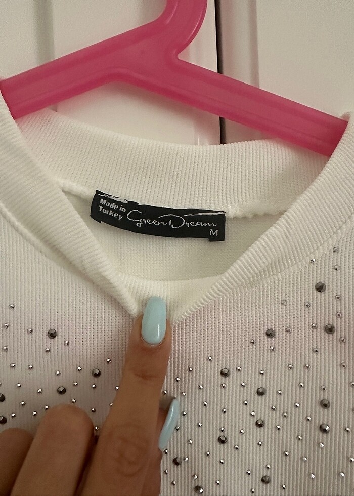 Beyaz taşlı bluz - Görsel 3