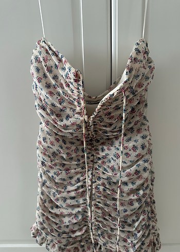 Zara Bağcıklı Drapeli Straplez Mini Elbise