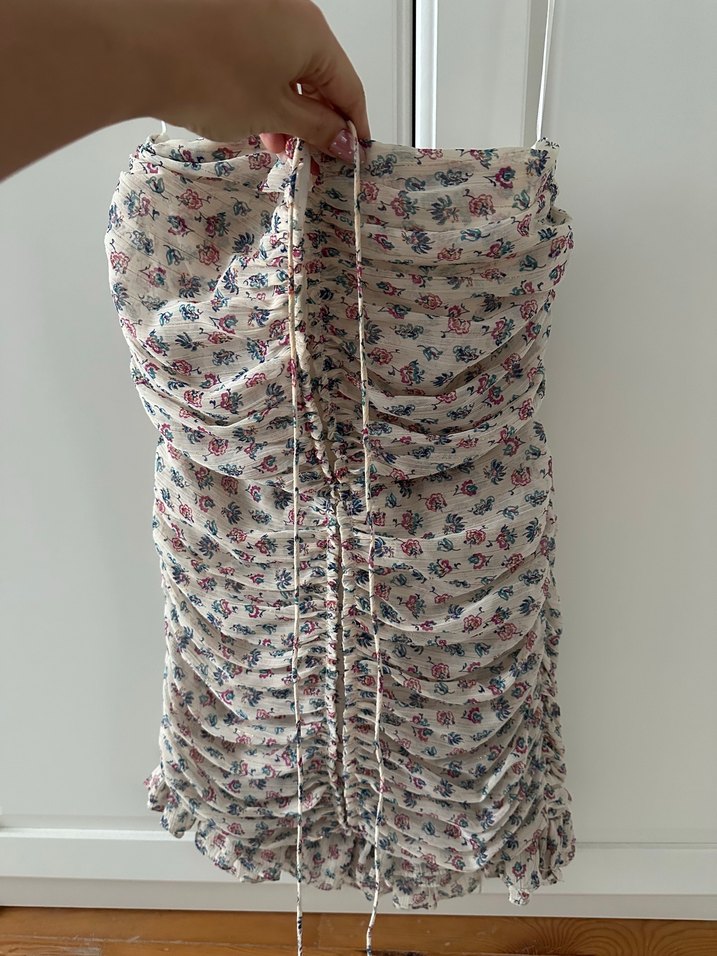 Zara Bağcıklı Drapeli Straplez Mini Elbise - Görsel 2