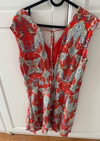 Mango Kırmızı Bohem V Yaka Kolsuz elbise - Görsel 3