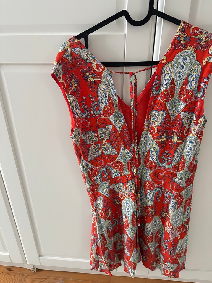 Mango Kırmızı Bohem V Yaka Kolsuz elbise - Görsel 4